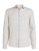 Linen Stripe Slim Shirt Tops Shirts Casual Cream Calvin Klein