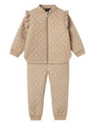 Nmfmoon Quilted Set Aop Fo Outerwear Thermo Outerwear Thermo Sets Beig...