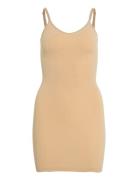 Vimacie V-Neck S/L Seamless Dress Lyhyt Mekko Beige Vila
