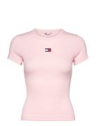 Tjw Slim Badge Rib Tee Tops T-shirts & Tops Short-sleeved Pink Tommy J...