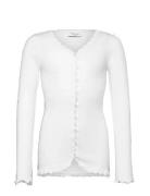 Rkbalta Modal Ls Lace Cardigan Tops T-shirts Long-sleeved T-shirts Whi...