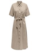 Onlcaro S/S Linen Bl Belt Dress Cc Pnt Polvipituinen Mekko Beige ONLY