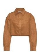 Cropped Western Shirt Tops Shirts Short-sleeved Brown Monki