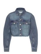 Cropped Over D Barrel-Sleeved Denim Jacket Farkkutakki Denimtakki Blue...