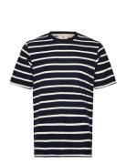 Akkikki Frotte Stripe Tee Tops T-shirts Short-sleeved Navy Anerkjendt