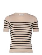 Striped Short-Sleeved Sweater Tops Knitwear Jumpers Brown Mango