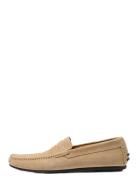 Slhsergio Suede Penny Driving Shoe Loaferit Matalat Kengät Beige Selec...