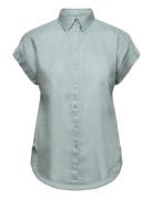 Relaxed Fit Linen Short-Sleeve Shirt Tops Shirts Short-sleeved Green L...