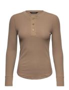 Stretch Cotton Henley Top Tops T-shirts & Tops Long-sleeved Brown Laur...