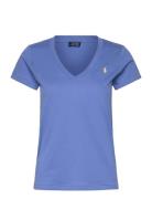 Cotton Jersey V-Neck Tee Tops T-shirts & Tops Short-sleeved Blue Polo ...