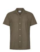 Embroidery Cotton Shirt S/S Tops Shirts Short-sleeved Khaki Green Lind...