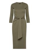 Tie-Front Cotton-Blend Crewneck Dress Polvipituinen Mekko Green Lauren...