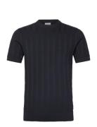 Knitted Crew Neck T-Shirt Tops T-shirts Short-sleeved Navy Lindbergh