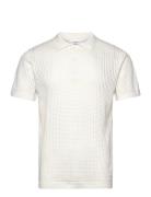 Crochet Knitted S/S V-Neck Polo Tops Polos Short-sleeved Cream Lindber...