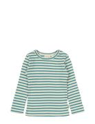 T-Shirt L/S Modal Striped Tops T-shirts Long-sleeved T-shirts Green Pe...