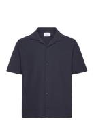 Structured Knitted Shirt Tops T-shirts Short-sleeved Navy Mango