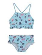 Bikini W. Frills, Aop Bikinit Blue Color Kids