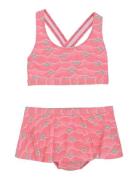 Bikini W. Frills & Skirt, Aop Bikinit Pink Color Kids