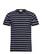Cotton Linen Stripe Ss T-Shirt Designers T-shirts Short-sleeved Navy G...