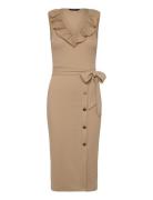 Button-Trim Rib-Knit Sleeveless Dress Polvipituinen Mekko Beige Lauren...