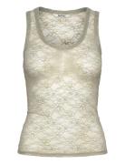 Sheer Lace Sleeveless Tank Top Tops T-shirts & Tops Sleeveless Khaki G...