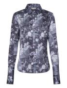 Slim Fit Printed Button-Up Shirt Tops Shirts Long-sleeved Grey Monki