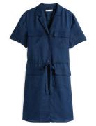 Textured Linen S/S Short Dress Polvipituinen Mekko Navy Tommy Hilfiger