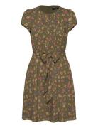 Floral Belted Georgette Pintucked Dress Polvipituinen Mekko Green Laur...