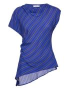 Asymmetrical Striped Blouse Tops Blouses Short-sleeved Blue Mango