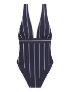 Lrl Villa Stripe Banded V-Neck Swim Uimapuku Uima-asut Navy Lauren Ral...