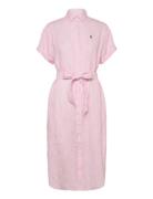 Striped Linen Short-Sleeve Shirtdress Polvipituinen Mekko Pink Polo Ra...