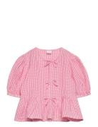 Blouse Tie Detail And Yd Check Tops Blouses & Tunics Pink Lindex