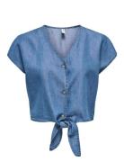 Onlbea Siesta Ss Knot Dnm Shirt Bj Tops Blouses Short-sleeved Blue ONL...