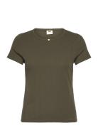 Dry Goods Pointelle Tee Olive Tops T-shirts & Tops Short-sleeved Khaki...