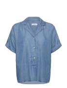 Mary Tencel Top Tops Shirts Short-sleeved Blue Newhouse