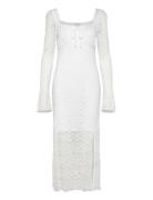 Square Neck Lace Dress Polvipituinen Mekko White Bubbleroom