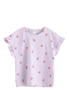 Top Dropped Shoulder Frill Aop Tops T-shirts Short-sleeved Pink Lindex