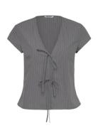 Tie-Front V-Neck Cotton Blouse Tops Blouses Sleeveless Grey Weekday