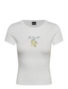 Printed Tight Top Tops T-shirts & Tops Short-sleeved White Gina Tricot