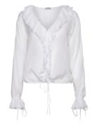 Long Sleeve Frill Top Tops Blouses Long-sleeved White Weekday