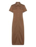 Gold Button Midi Shirt Drs Polvipituinen Mekko Brown Tommy Hilfiger