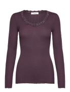 Rwbabette Silk Ls U-Neck Lace T-Shi Tops T-shirts & Tops Long-sleeved ...