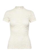 Rwdelicia Capsleeve Regular T-Neck Tops Shirts Short-sleeved Cream Ros...