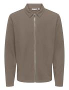 Onsnewkodyl Reg Zip Sweat Vd Tops Overshirts Beige ONLY & SONS