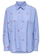 Onlnew Lina Grace Str Emb Shirt Wvn Noos Tops Shirts Long-sleeved Blue...