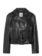 Faux Leather Moto Jacket W/Belt Nahkatakki Black Calvin Klein Jeans
