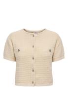 Onlkiel S/S Button Card Knt Moch Tops Knitwear Cardigans Cream ONLY