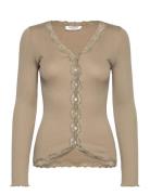 Rwbabette Silk Ls V-Neck Lace Cardi Tops Knitwear Cardigans Beige Rose...