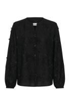 Crhilda Shirt Tops Shirts Long-sleeved Black Cream
