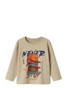 Nmmniko Ls Nreg Top Box Tops T-shirts Long-sleeved T-shirts Beige Name...